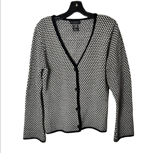 Chiaramente Cardigan Sweater Womens Size Large Black White Button - Picture 7 of 8